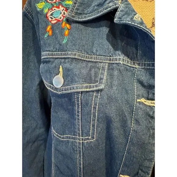 Tudor Court Women's XL Denim Jacket Blue Embellished Floral Casual - Picture 6 of 13